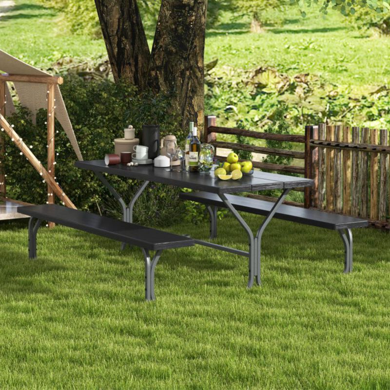 Hivvago Picnic Table Bench Set with HDPE Tabletop for 8 Person