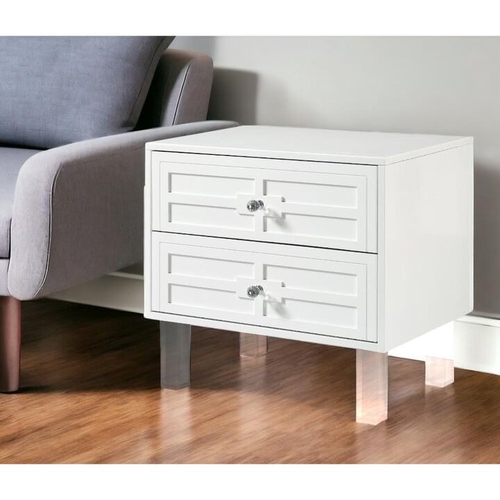 Hivvago 24 Inch  White And Clear Wood And Acrylic End Table With Two Drawers