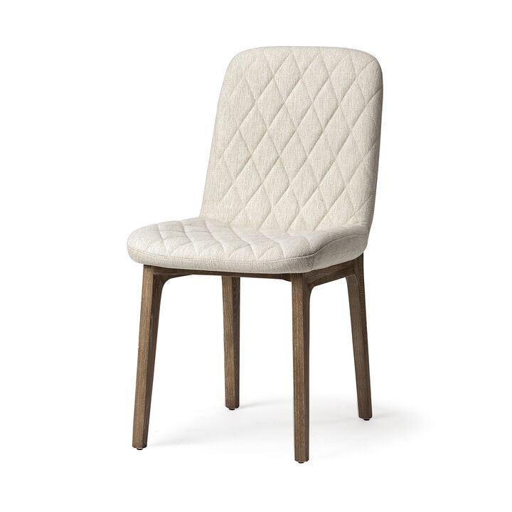 HomeRoots Set of Two Cream and Brown Fabric Dining Side Chairs