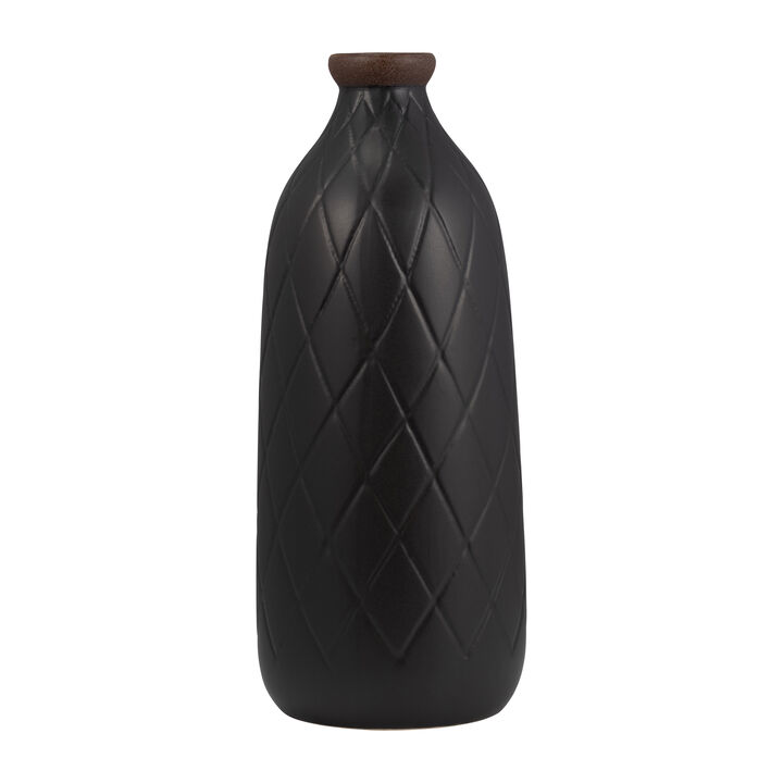 16" Plaid Textured Vase, Black