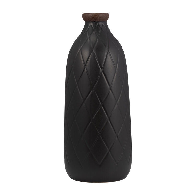 16" Plaid Textured Vase, Black image number 0