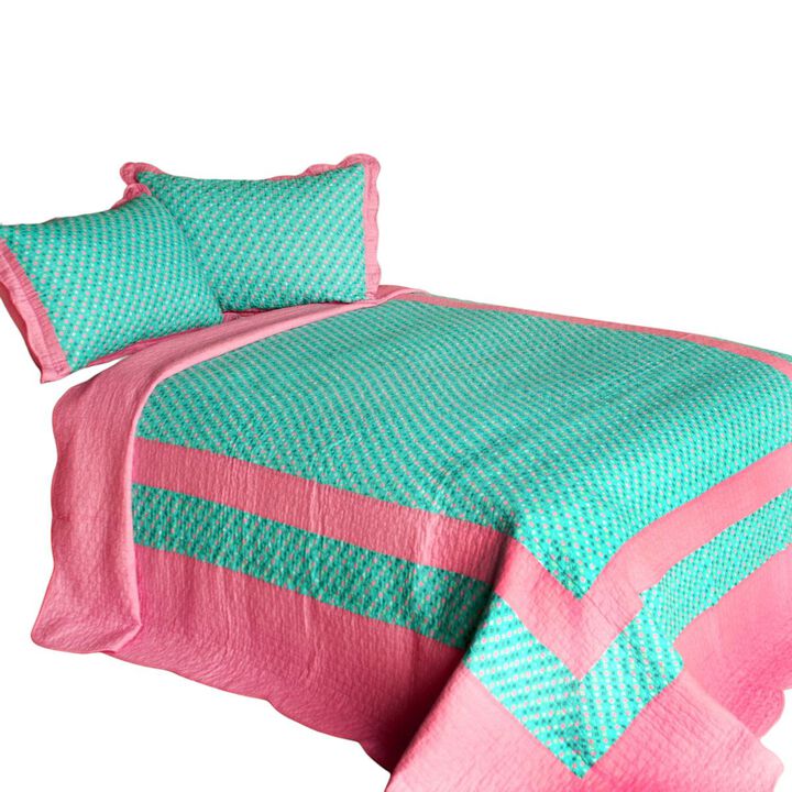 Queen Size Cotton 3-Piece Vermicelli Quilted Striped Printed Quilt Set