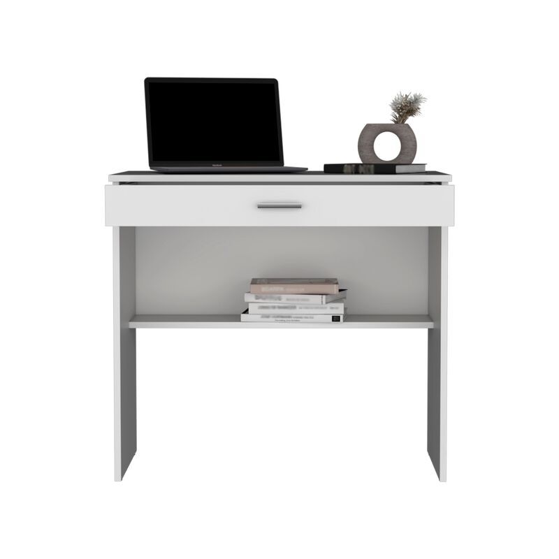 80 C Storage Desk, Compact Workstation with Drawer and Lower Shelf-White