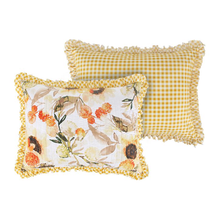 Kelsa Set of 2 Standard and King Floral Pillow Sham Set, Polyester, Gold-Benzara