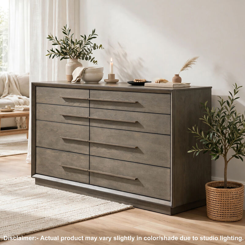 Lyni Wide Dresser, 8 Storage Drawers, Open Shelf, Taupe Oak Brown image number 1