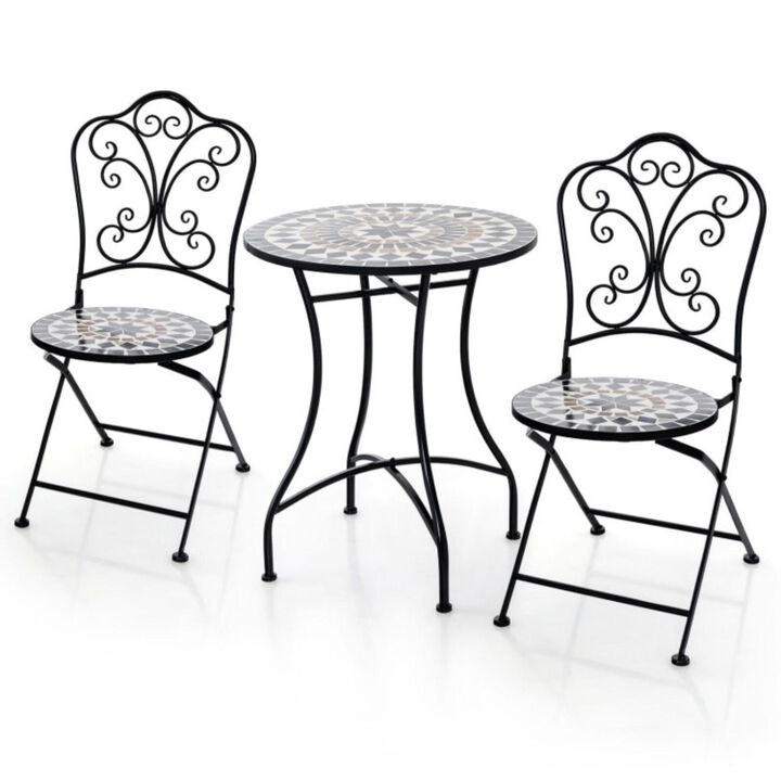 Hivvago 3 Piece Patio Bistro Set with Round Table and 2 Folding Chairs