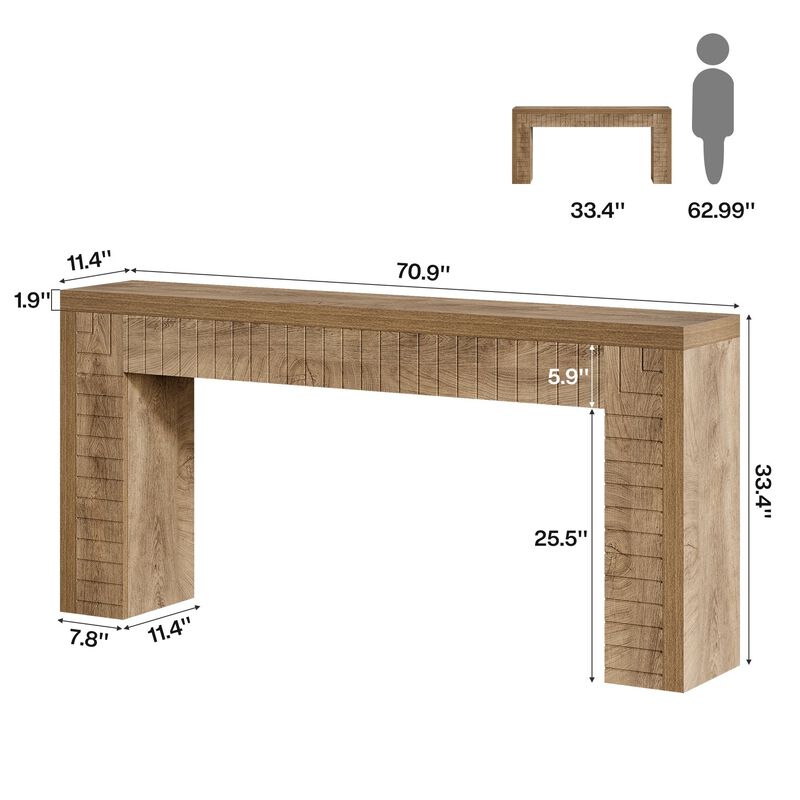 Long Console Sofa Table, Narrow Design for Behind Couch-Brown image number 2