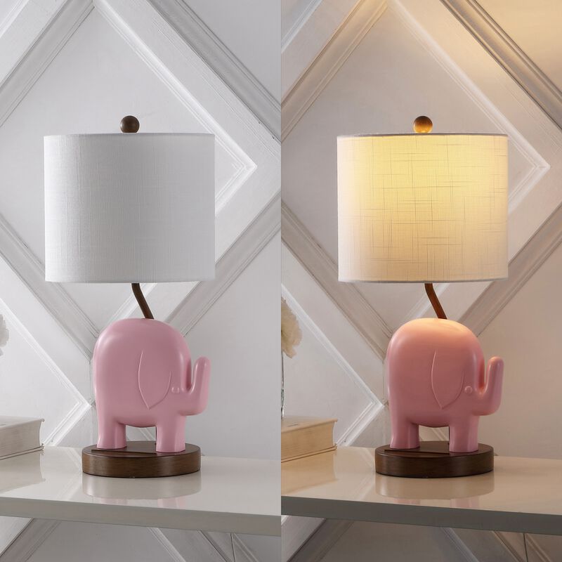 Ellie 20.25" Bohemian Designer Iron/Resin Elephant LED Kids' Table Lamp with Phone Stand and USB Charging Port, Pink