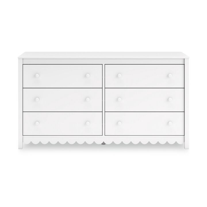 Kally Wide Dresser, 6 Drawers, Modern Matte White Wood Finish, 61 Inch