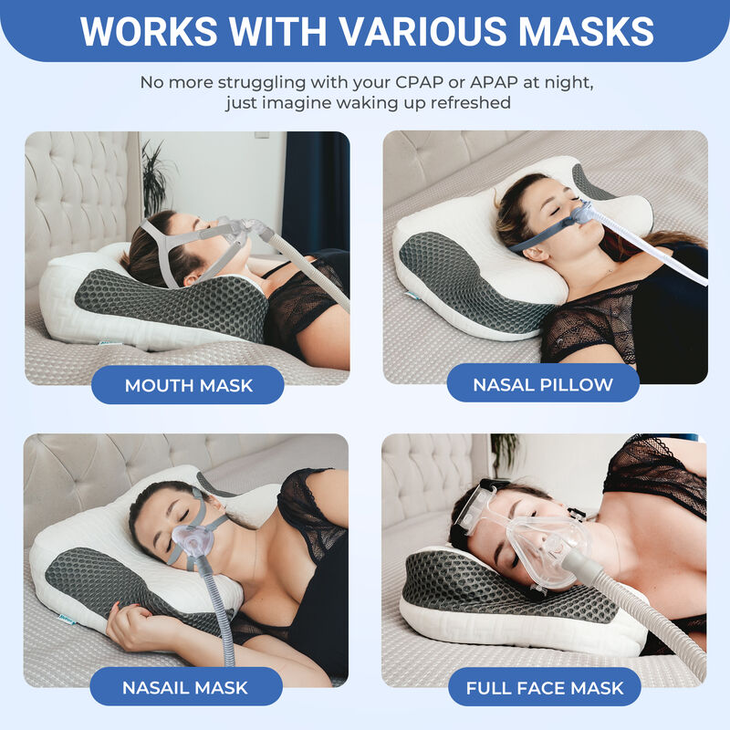 Elviros Cervical Neck CPAP Pillow for Sleeping, Ergonomic Adjustable Height Neck Support Memory Foam Bed Pillow for CPAP Users with Sleep Apnea, Suitable for Side and Back Sleepers