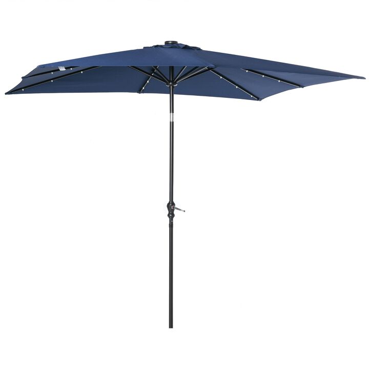 Blue Patio Shade: 9x7 ft Umbrella with Solar LED Lights
