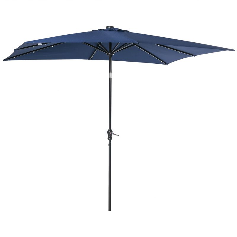 Blue Patio Shade: 9x7 ft Umbrella with Solar LED Lights