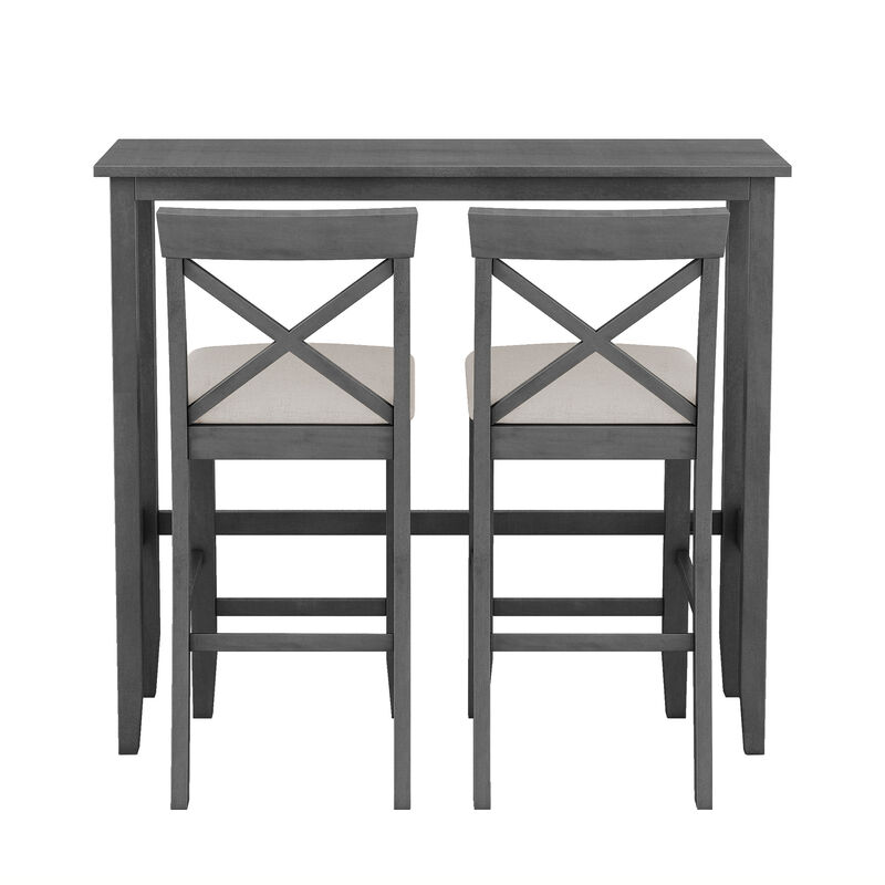 Merax Rectangular Wood Bar Height Dining Set Kitchen Breakfast Nook with 2 Chairs for Small Places