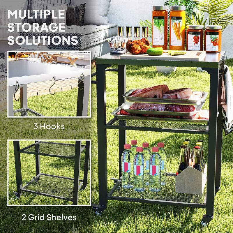 Portable BBQ Grill Cart &ndash; Heavy-Duty Outdoor Table with Wheels and Storage image number 6