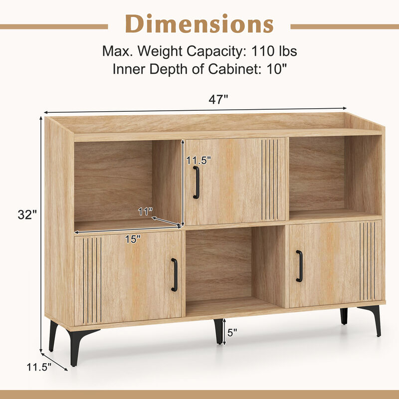 Sideboard Storage Cabinet Bookcase with 3 Doors and Open Compartments