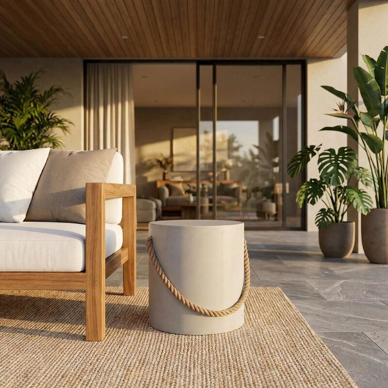 Concrete Side Table With Rope Detail For Indoor And Outdoor Use image number 4