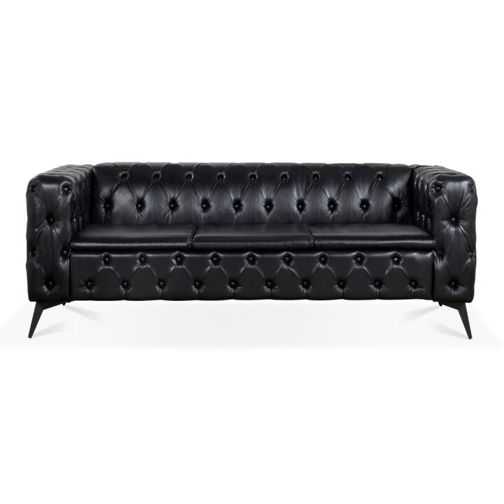 Cintco 84.06 Inch Chesterfield Tufted PU Leather 3‑Seat Sofa