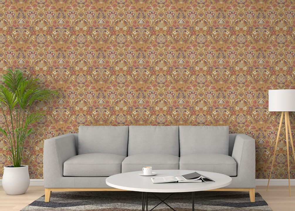 Birdy Yellow Nuthatch Floral Wallpaper