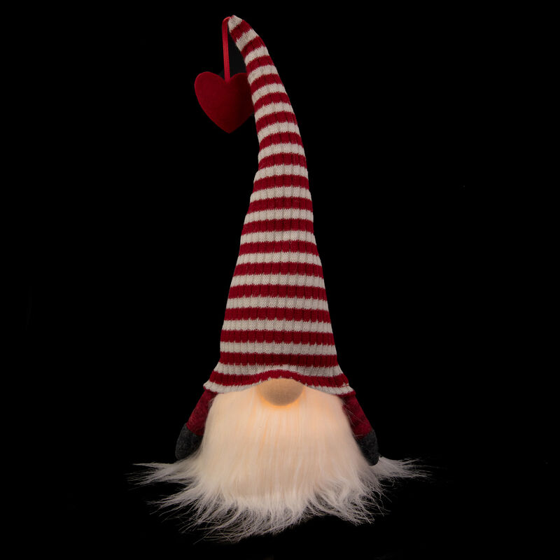 LED Lighted Striped Hat with Heart Valentine's Day Gnome - 12.5" image number 2