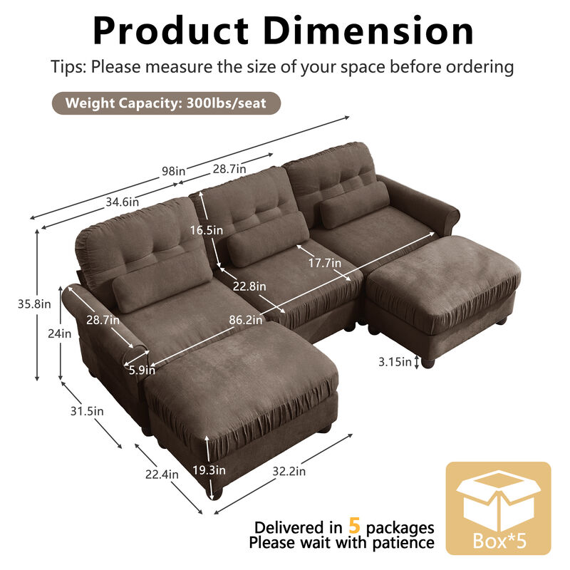 Rucis Chenille U‑Shape Modular Sectional Sofa image number 9