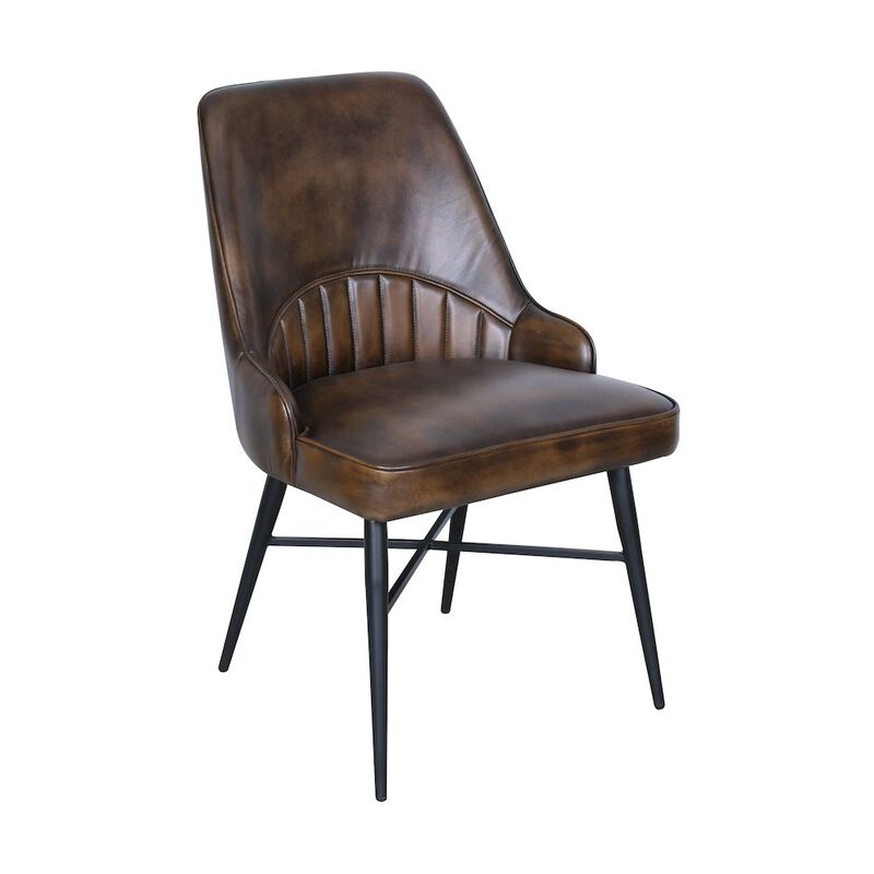 World Interiors Galway Dining Chair in Antique Whiskey Leather