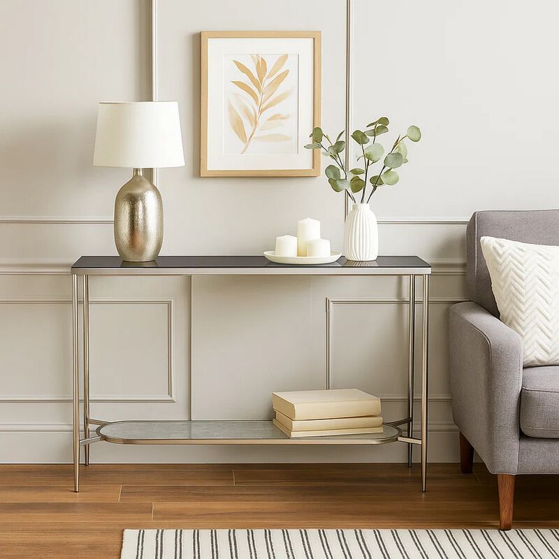 Sofa Table with Textured Obround Shelf, Silver
