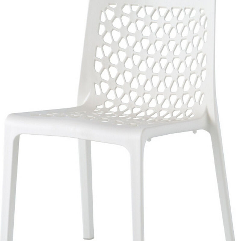 HomeRoots Set of Two White Heavy Duty Plastic Outdoor Stacking Dining Chairs image number 3