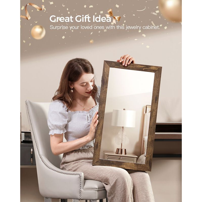 Space-Saving Wall-Mounted Jewelry Cabinet with Mirror and Lock - Rustic Brown Finish image number 5