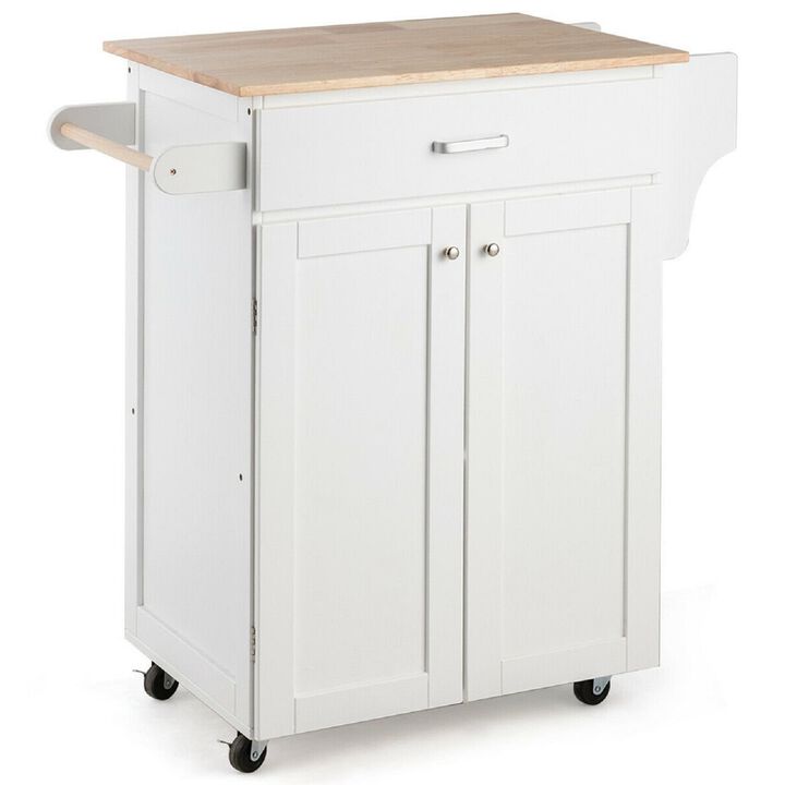 Rolling Kitchen Island Cart Storage Cabinet with Spice Rack-White