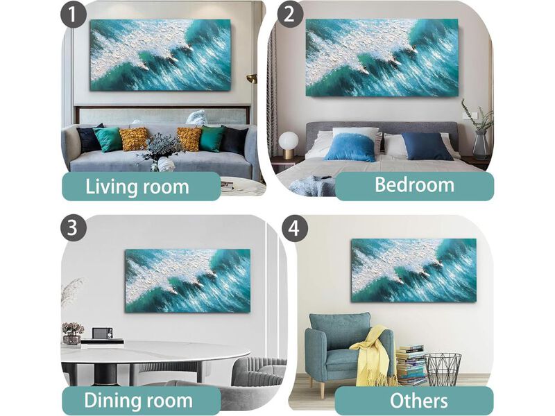 Large Beach Wall Art Ocean Wave Canvas Coastal Painting Decor for Living Room image number 1