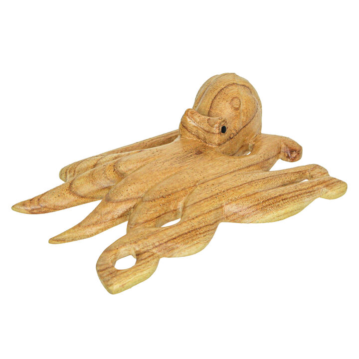 8 Inch Wood Octopus Hand Carved Nautical Sculpture Sea Life Home Decor Ocean Art