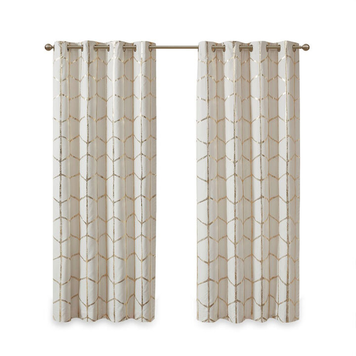Gracie Mills Isabelle Metallic Geometric Total Blackout Grommet Top Curtain Panel - 50x63"