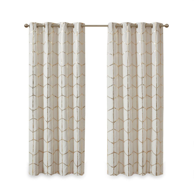 Gracie Mills Isabelle Metallic Geometric Total Blackout Grommet Top Curtain Panel - 50x63"