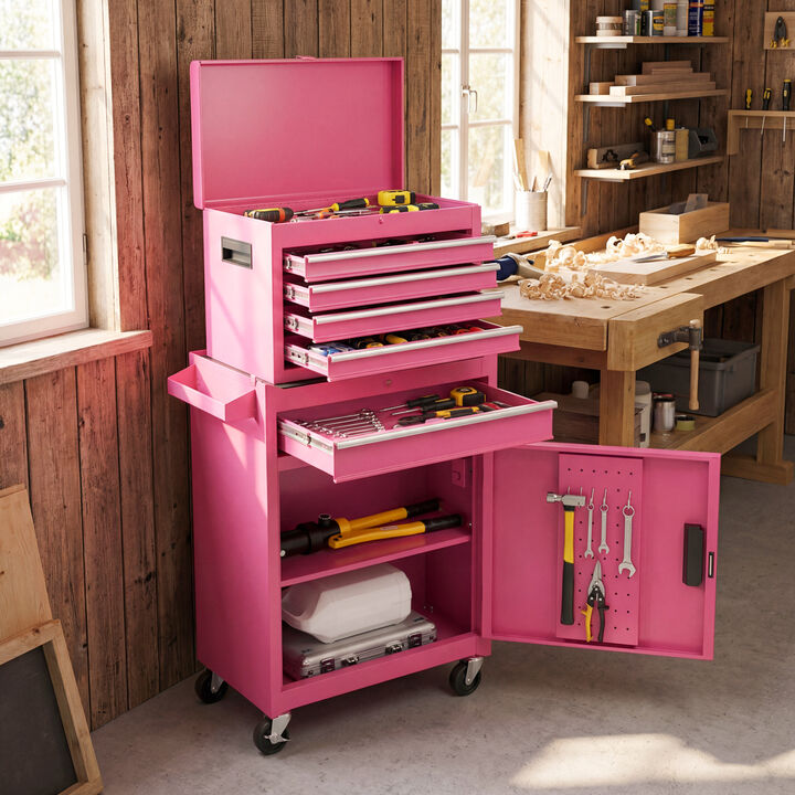 Portable Rolling Tool Chest with 5 Drawers and Secure Storage Design