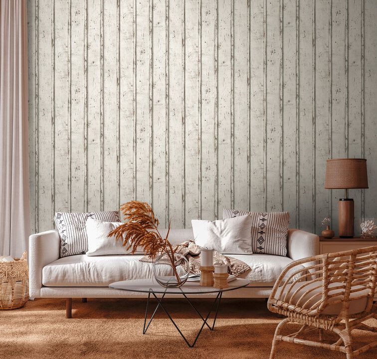 The Woods and Wicker Dual Stripe Wood Effect Motif Silver Grey Wallpaper WW22233