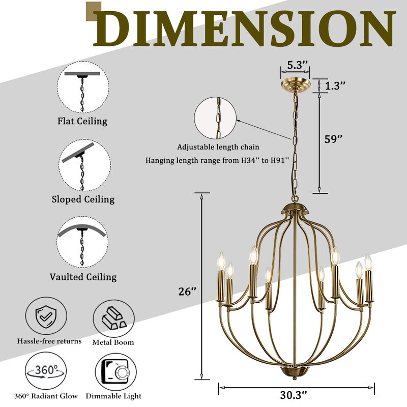 W26 in 8 Lights Modern Classic Candelabra Chandelier Farmhouse Glam Candle Pendant Light For Living Room Dining Room And Entryway image number 5