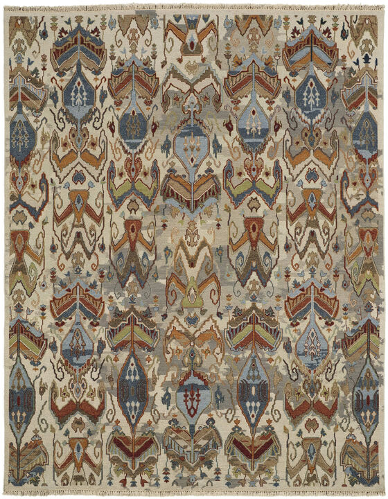 HomeRoots Wool Ikat Hand Knotted Area Rug With Fringe
