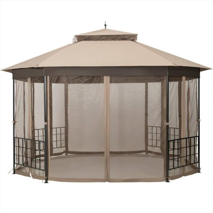 Hivvago Outdoor 10 x 12 Ft Octagon Gazebo with Mosquito Net Sidewalls and Beige Canopy