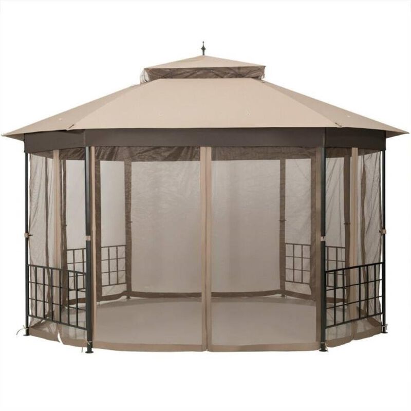 Hivvago Outdoor 10 x 12 Ft Octagon Gazebo with Mosquito Net Sidewalls and Beige Canopy