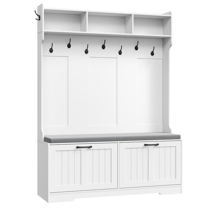 Entryway Hall Tree with Bench, Coat Rack and Shoe Cabinet Storage Organizer