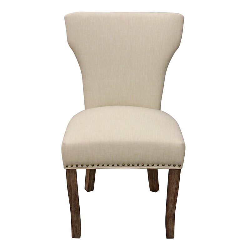 9-Piece Dining Set 8 Jill Dining Chairs in Ivory Fabric Dark Brown Legs