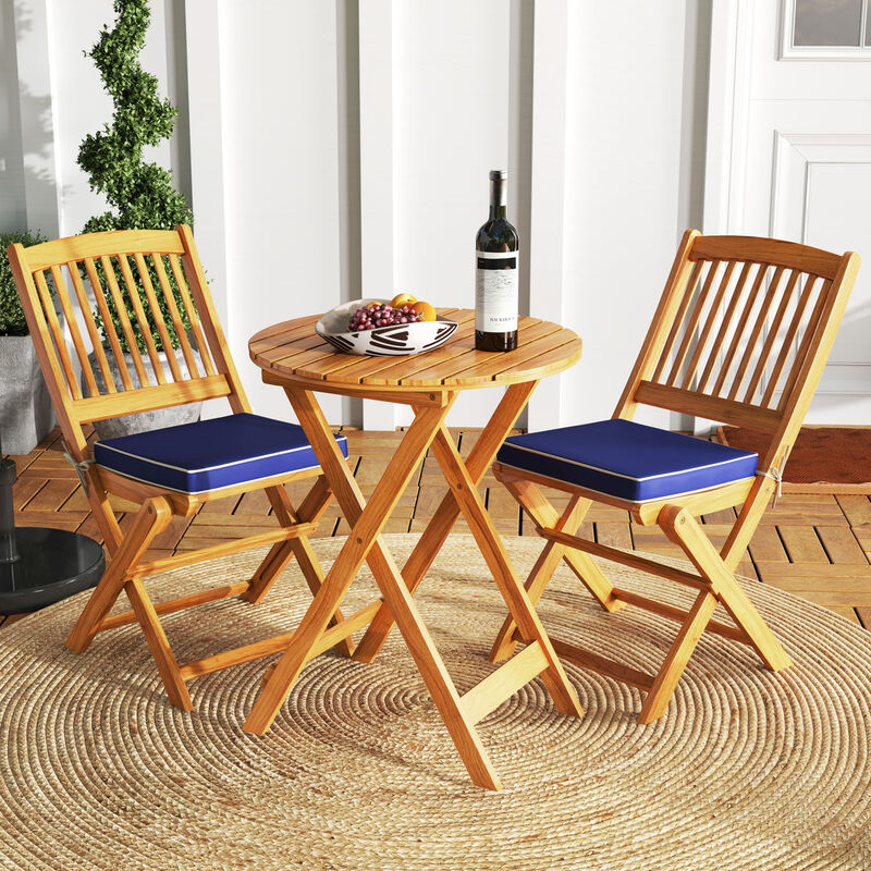 3 Pieces Acacia Wood Patio Folding Bistro Set with Soft Cushions