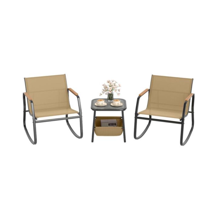 Hivvago 3 Piece Rocking Bistro Chairs and Side Table Set with Storage Bag