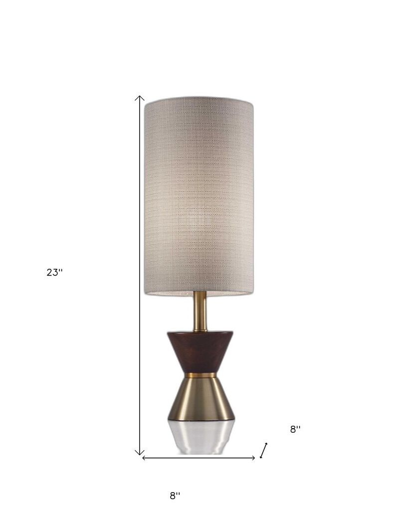 HomeRoots 23" Brass Metal And Wood Table Lamp With Beige Drum Shade image number 2