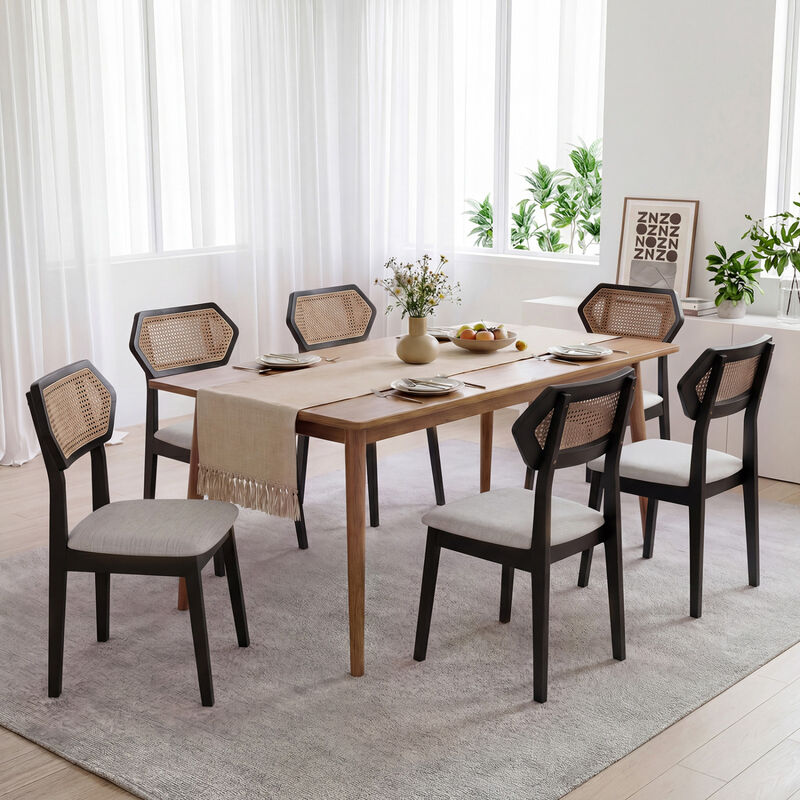 Set of 4 Dining Chairs with Rattan Back for Dining Room and Kitchen image number 5