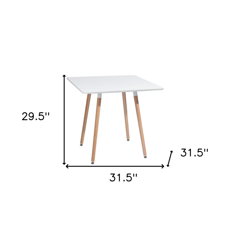 HomeRoots 32" White and Natural Wood and Solid Wood Square Dining Table