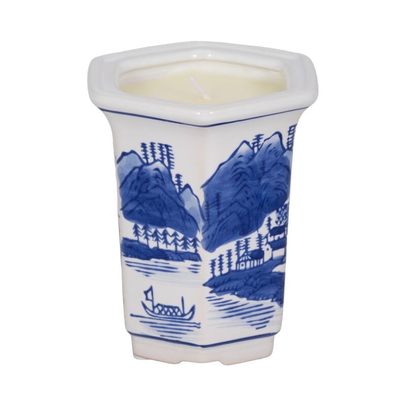 4", 6oz  Chinoiserie Candle , Blue/white image number 1