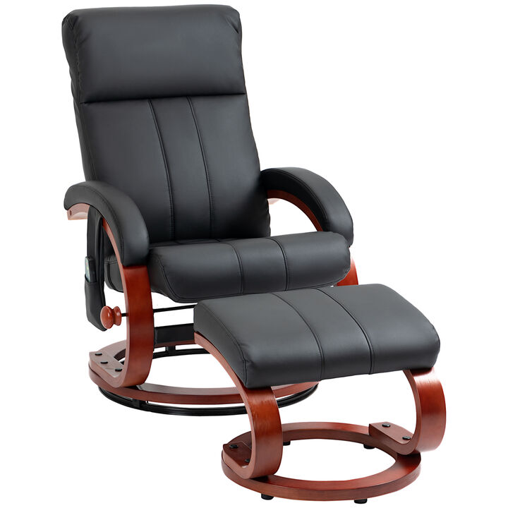 HOMCOM Recliner Chair with Ottoman, Electric Faux Leather Recliner with 10 Vibration Points and 5 Massage Mode, Reclining Chair with Remote Control, Swivel Wood Base and Side Pocket, Beige
