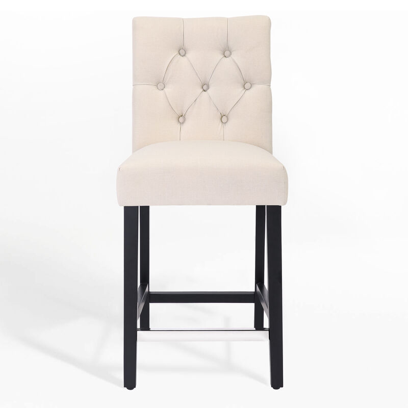 WestinTrends 24" Linen Fabric Tufted Upholstered Counter Stool, Black