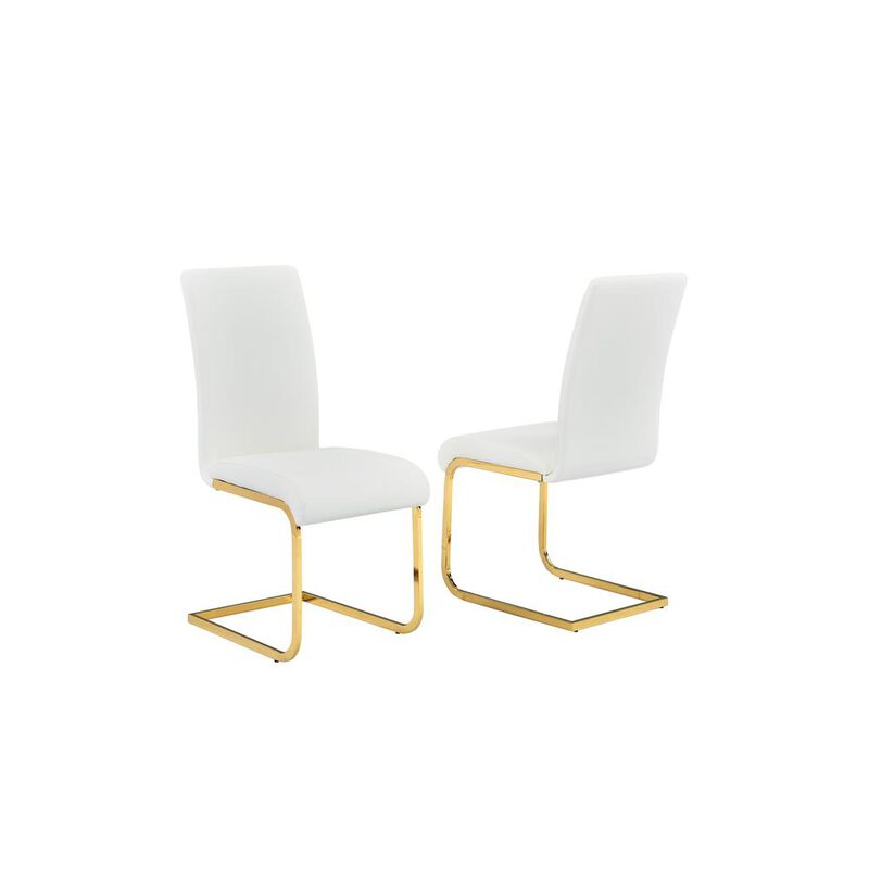 Best Master Furniture Alison Faux Leather Chrome Dining Side Chair In White/Gold (Set Of 2)